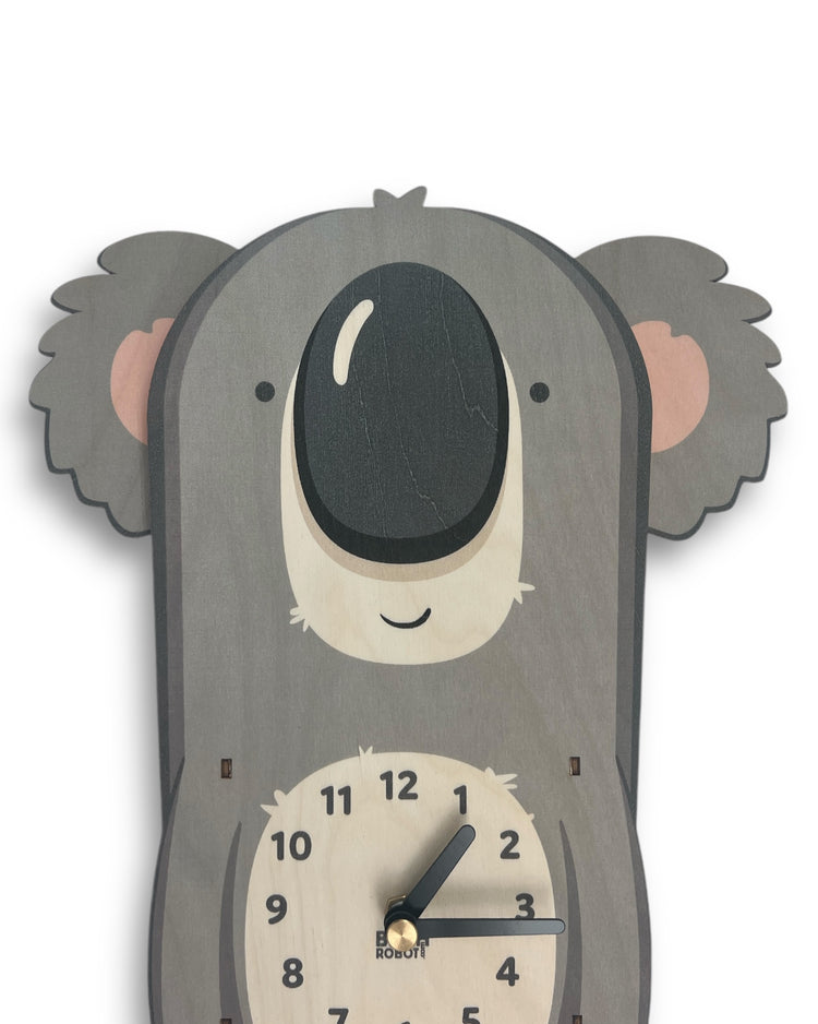 Koala pendulum wall clock for kids room or baby nursery