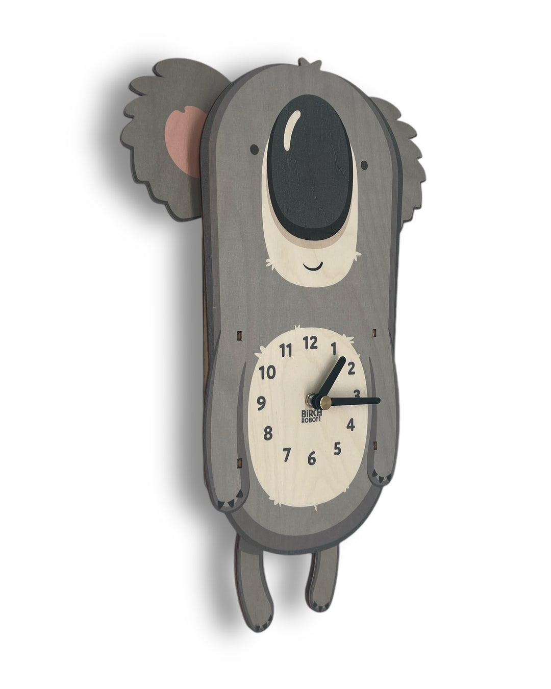 Koala pendulum wall clock for kids room or baby nursery