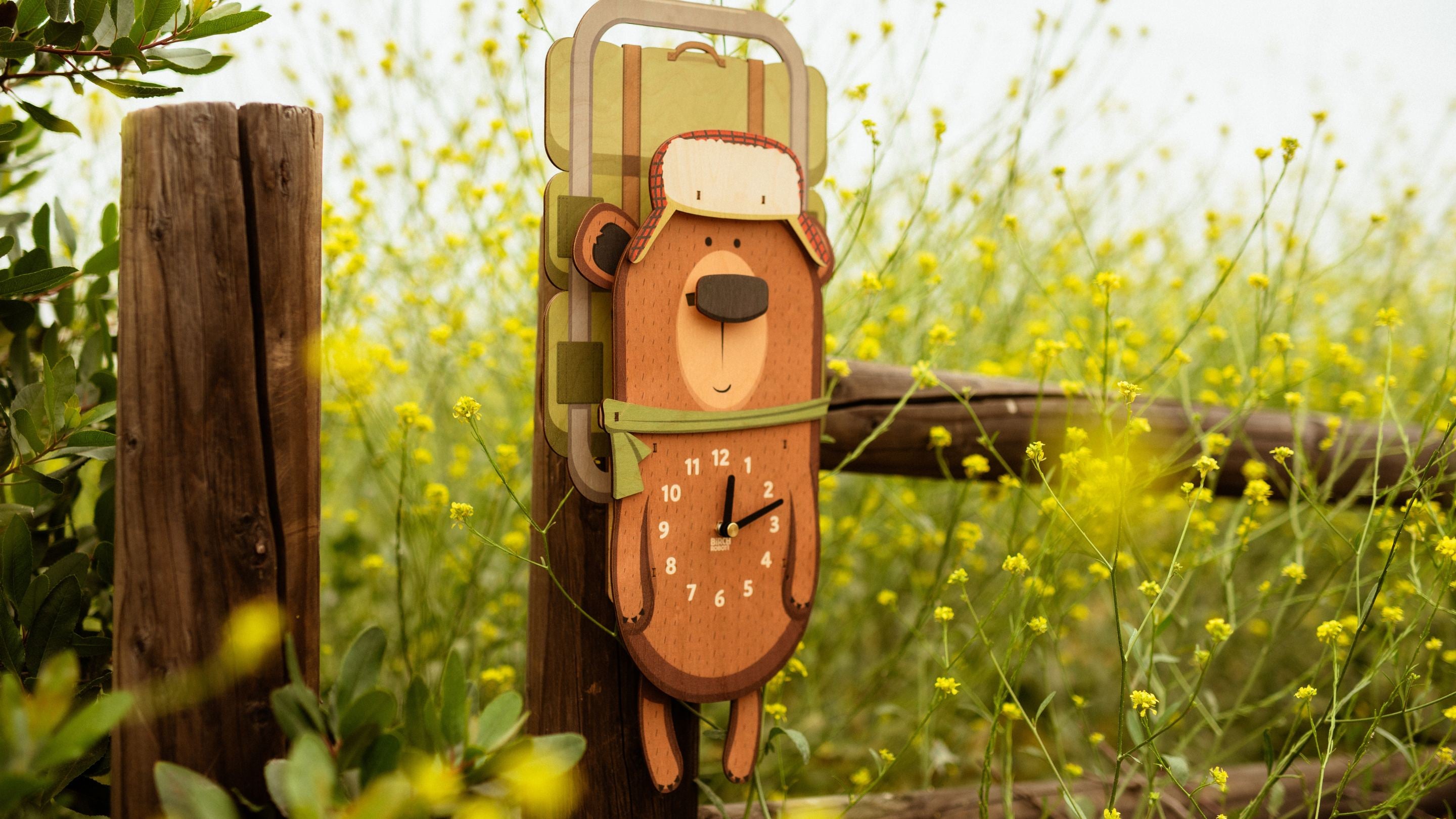 Camping Bear Pendulum Wall Clock for Kids and Woodland Baby Nursery Room