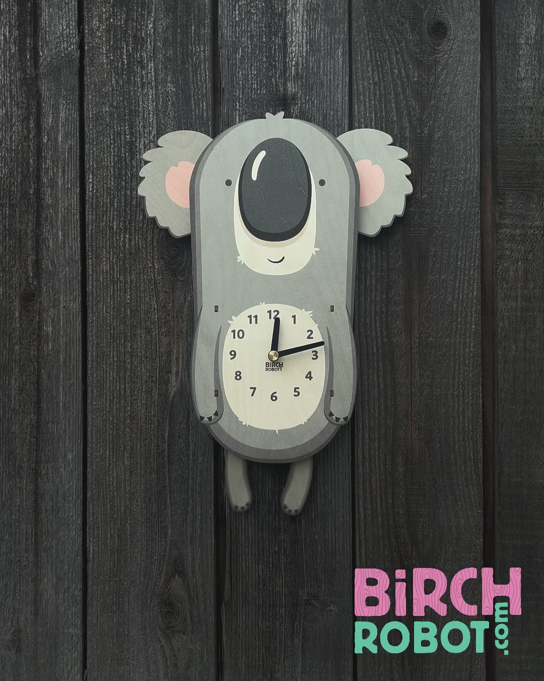 Koala pendulum wall clock for kids room or baby nursery